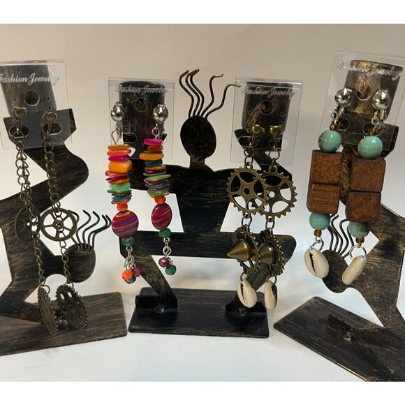 Cowrie Shells, Metal, Resin Clip On Earrings 4 Pair Dangles 2"-4" USA Made G5 - Picture 1 of 10